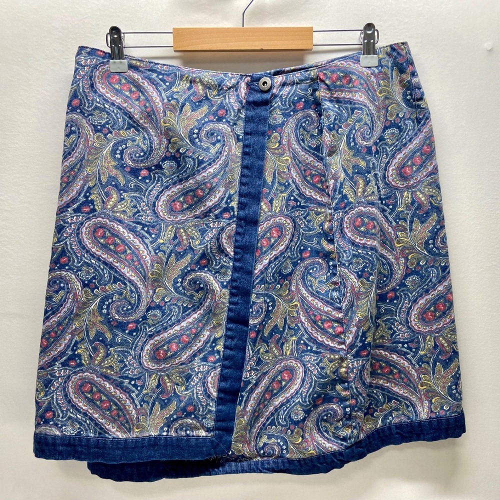 Vintage Liz Claiborne Skirt Women's 16 Denim Paisley Wrap Style Career Casual GC